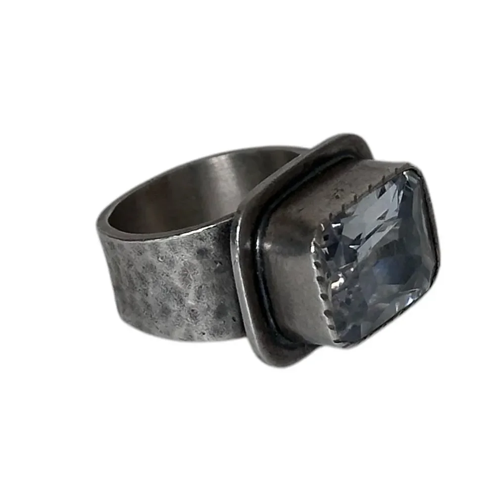 Silpada Retired R1860 Sterling Silver Oxidized Matte Rectangular CZ Ring size 5